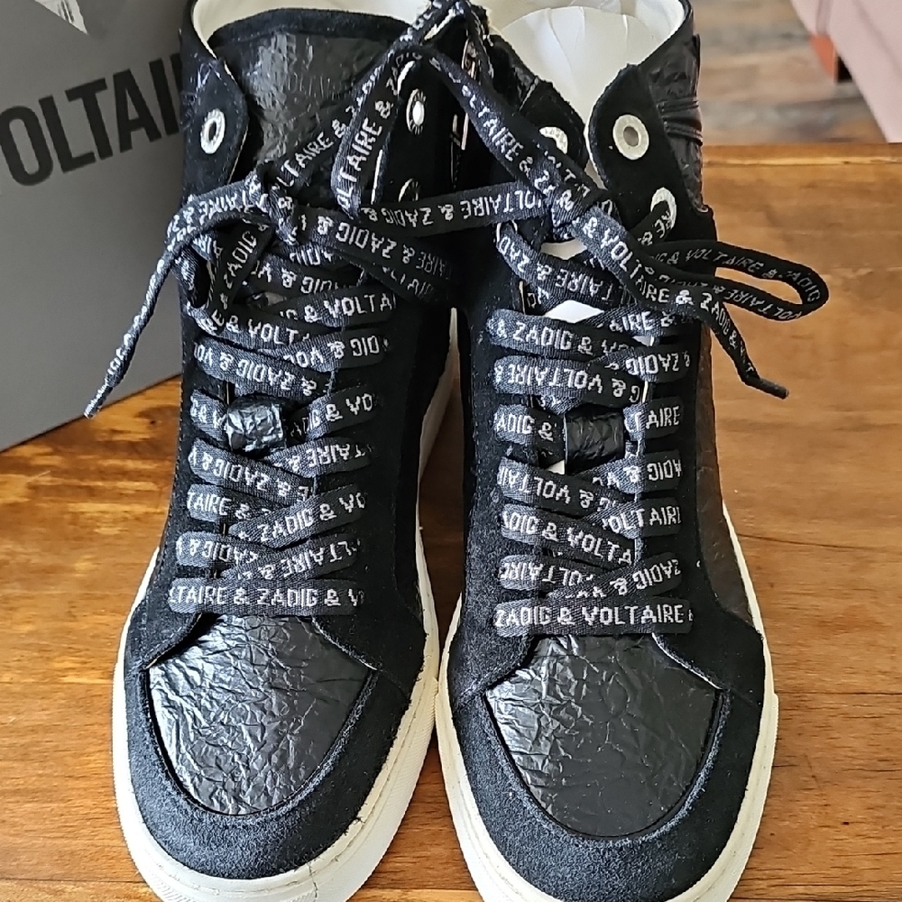 Zadig & Voltaire Black Textured High-Top Sneakers - Size 39